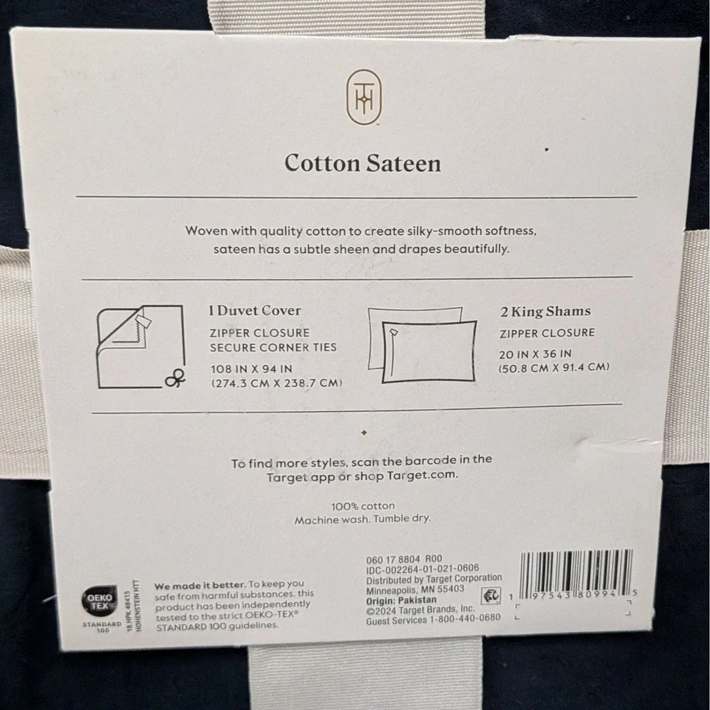 New Threshold Washed Cotton Sateen Duvet Cover and Sham Set Dark Navy King